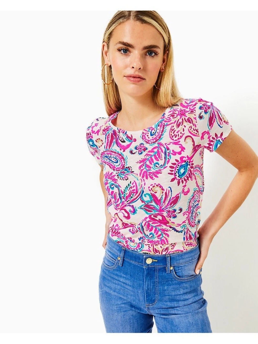 Lilly Pulitzer Etta Tee Coconut Flitting About Paisley Medium New
